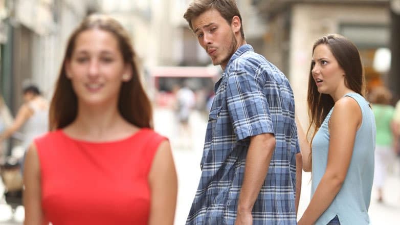 The Distracted Boyfriend stock photograph meme